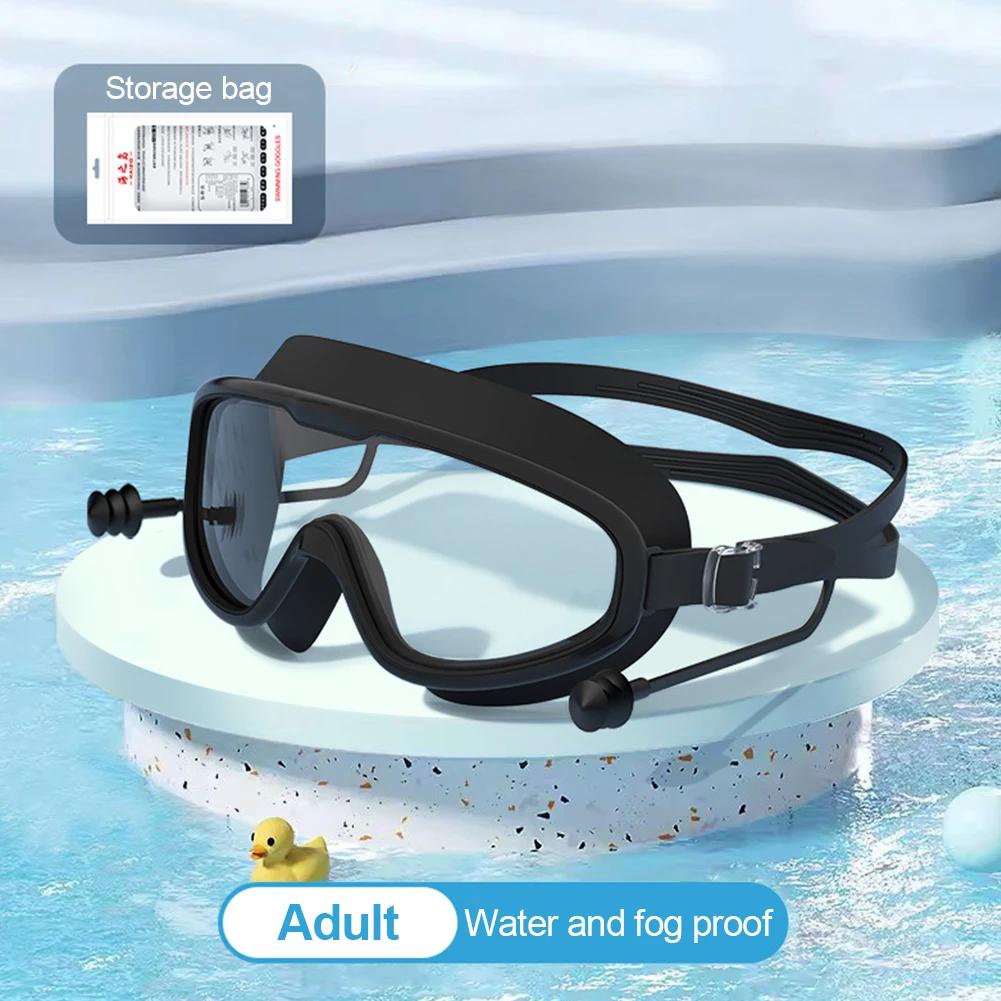 Ochelari de înot HD cu cadru mare, stiluri pentru adulți și copii, anti-ceață, ochelari de scufundări cu dopuri de urechi dintr-o bucată, echipament de înot
