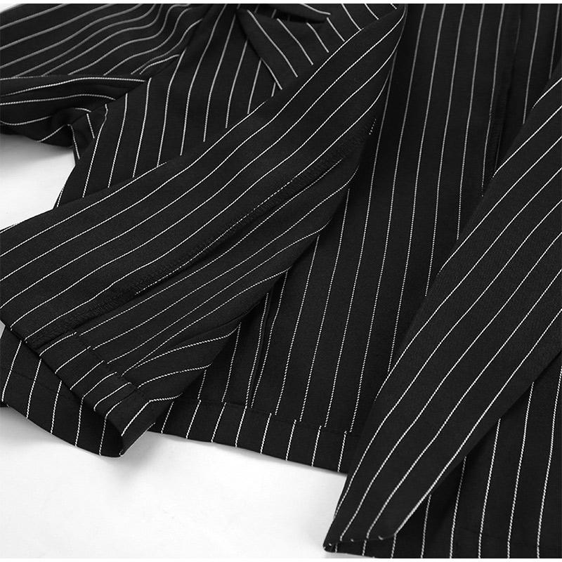2025 New Spring Autumn Vintage Coats for Women Fashion French Style Long Sleeve Jackets Striped Turn-down Collar Commuter Outerwear