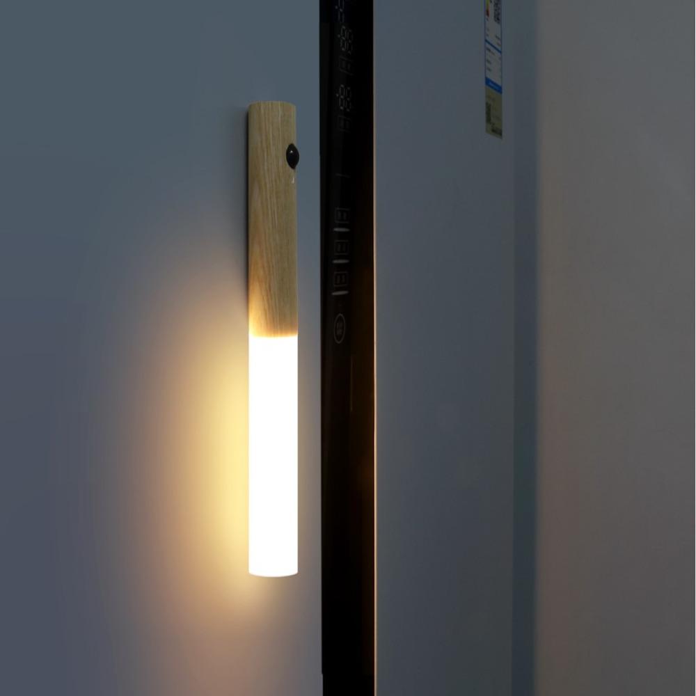Rechargeable LED Motion Sensor Light Imitation Wood Grain Corridor Induction Wall Lamp  Bedroom