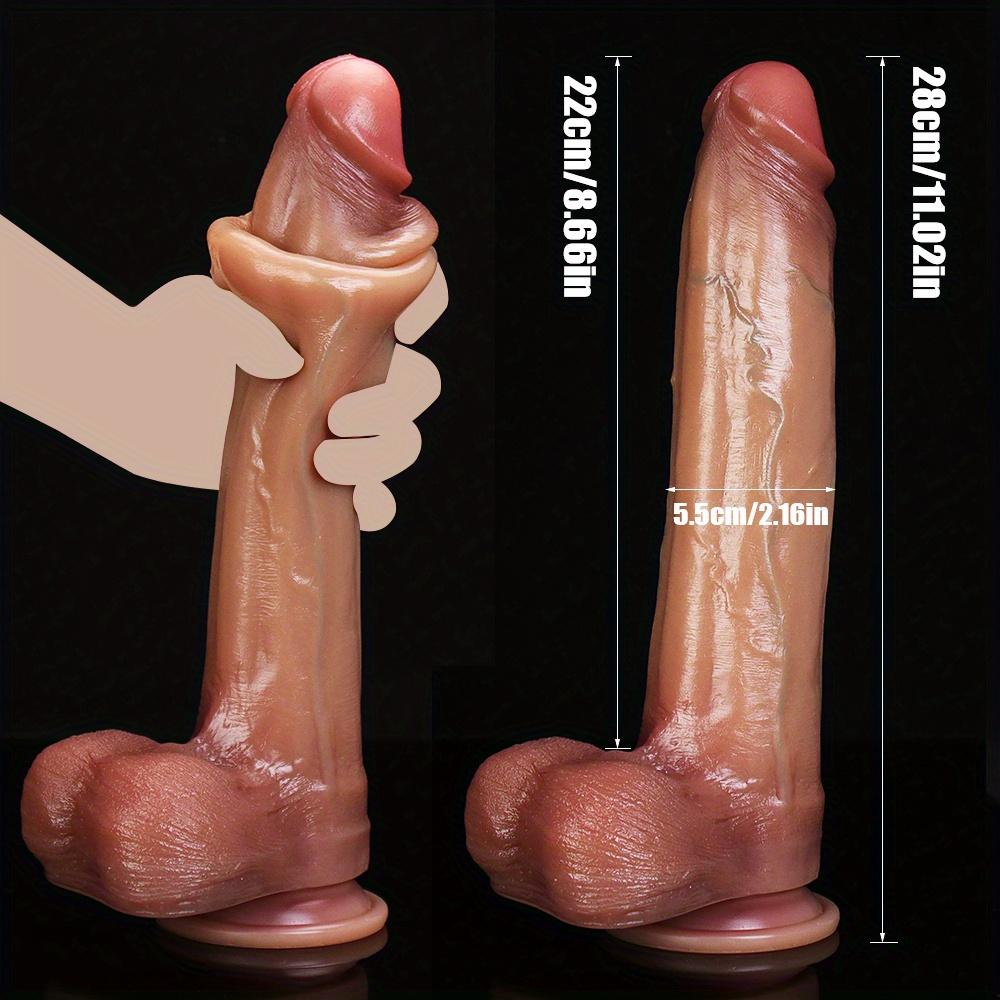 Dildo realista deslizante de 11 pulgadas con piel acariciable, silicona líquida de doble capa, ventosa fuerte, juguete sexual para el punto G y anal para hombres y mujeres