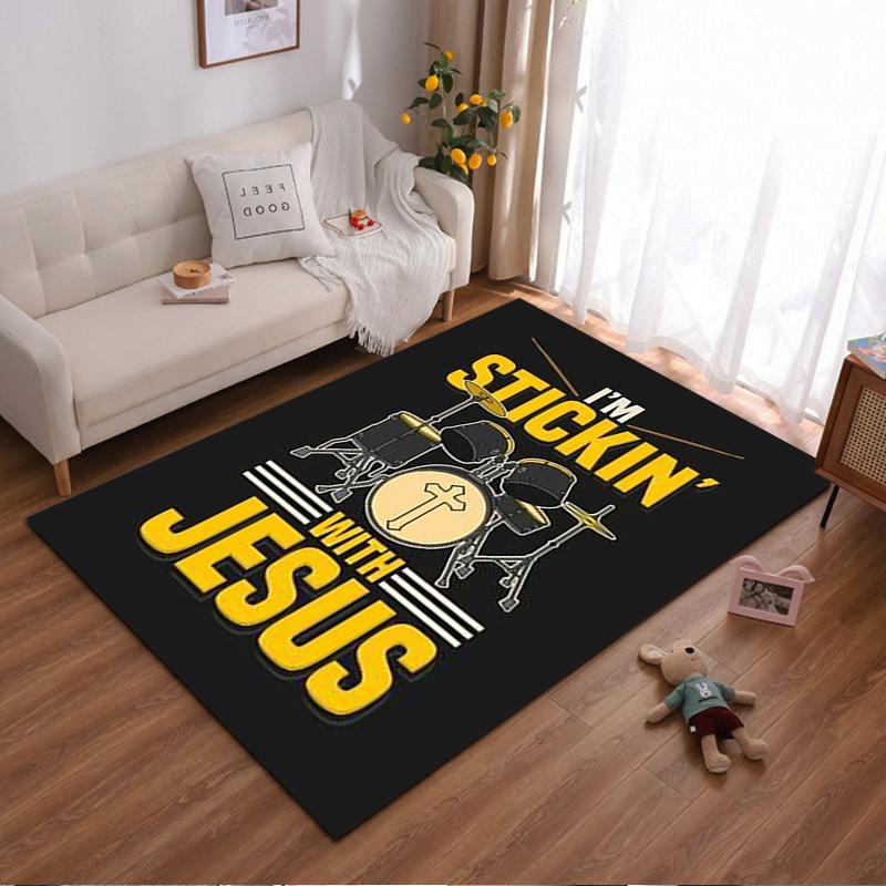 Christian Drum Set Carpet with Cross Design and Stickin With Jesus Text Suitable for use as an anti-slip for living room bedroom sofas 40x60cm( 15x23in )
