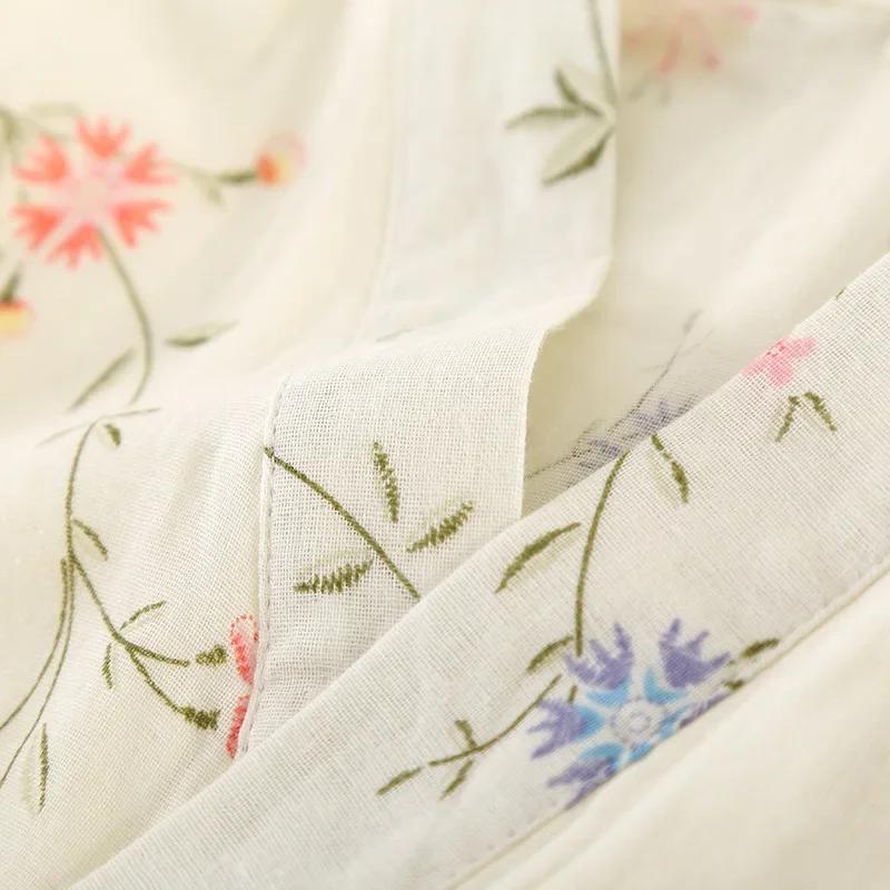 Summer Muslin Pajamas for Women Cardigan V-neck Short-sleeved Shorts 2pcs Sleepwear Floral Sweet Kimono Cotton Pajama