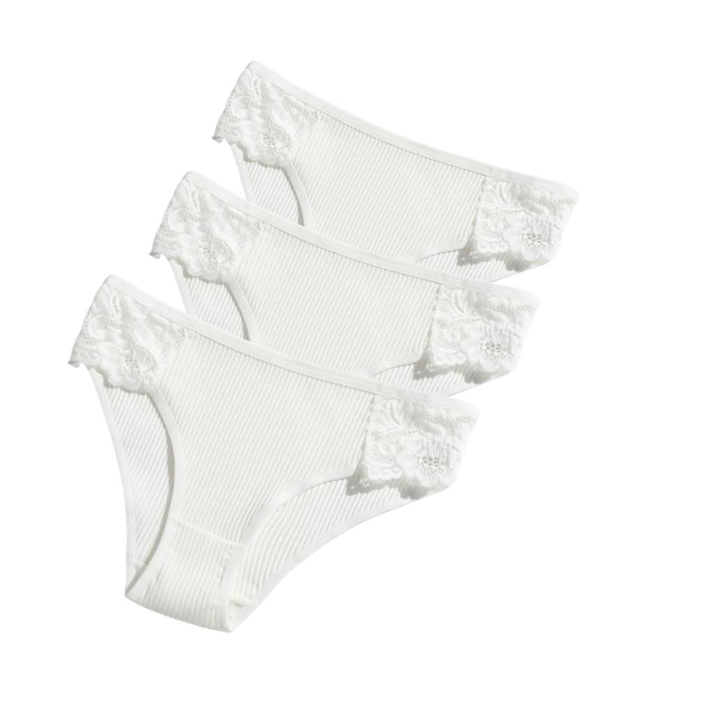3Pcs/set Women Cotton Panties Low-Rise Underwear Patchwork Lace Briefs Female Soft Underpants Sexy Lingerie S-XL