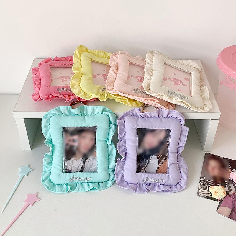 1PC Card Holder Sweet Pillow Shaped Korean Girl Photo Card Case Cute Photocard Holder Keychain Holder Photocard Ins Style 6 Colors
