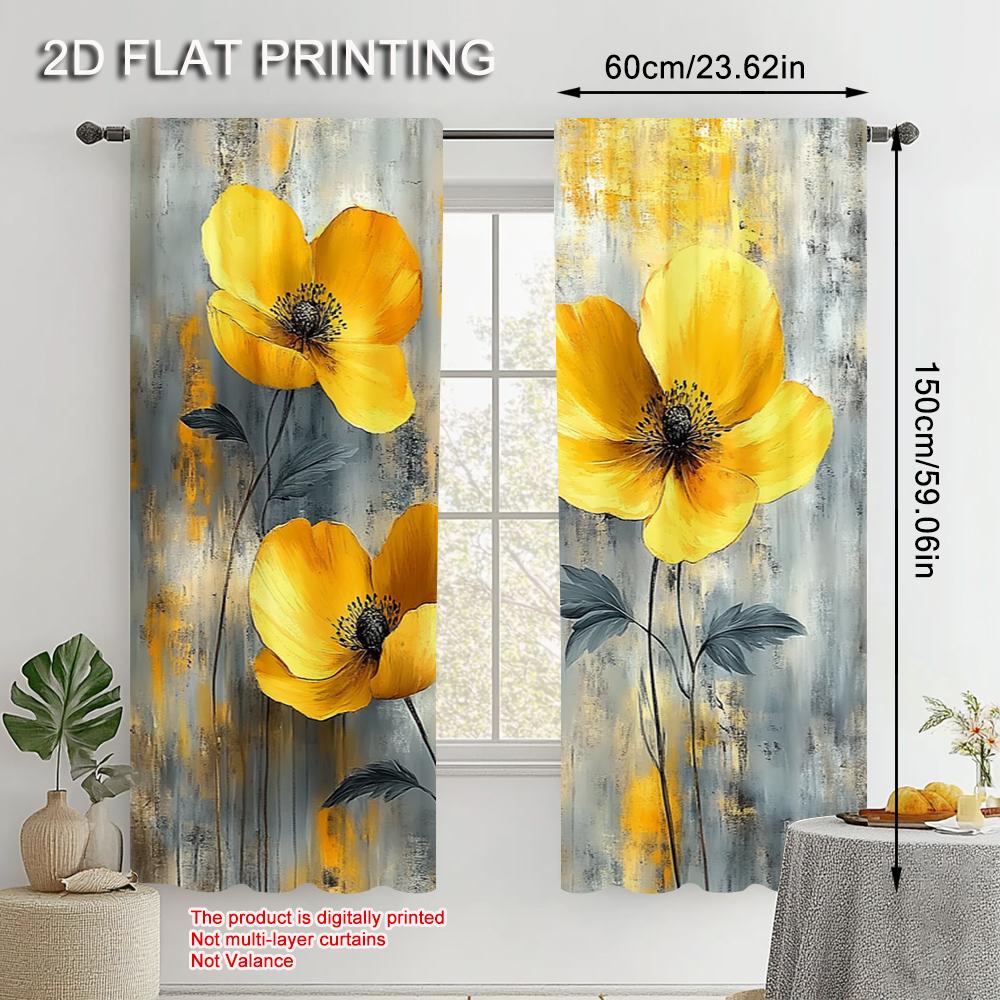 Curtains Print Retro Floral Flower Fabric Without Rod Home Decor Ldeal Living Room Bedroom Set Of 2 Made Polyester