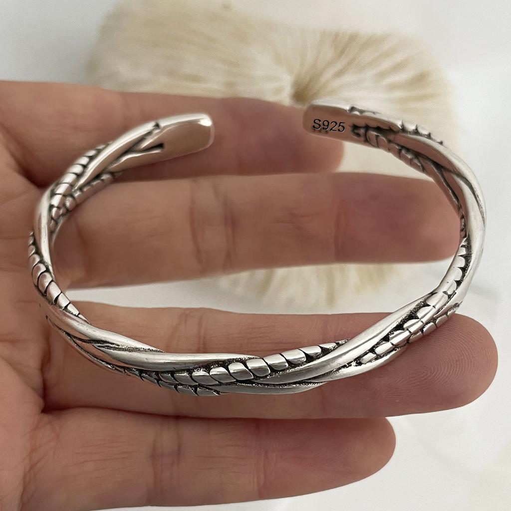 100% Massives 925 Sterling Silber Metallarmband für Damen Herren Vintage Handgefertigt Schlicht Geburtstag Geschenk S-B451