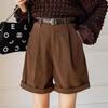 Maillard Coffee Corduroy High-Waist A-Line Shorts for Women - Autumn/Winter