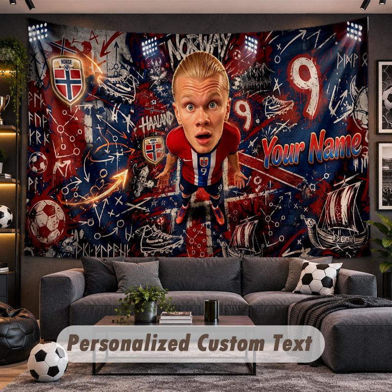 Wall Hanging Tapestry Custom NameErling Haaland Pattern Personalized Printed Fabric Wall Decor