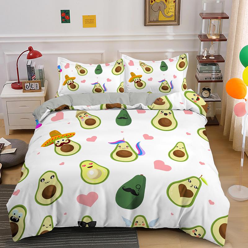 Cartoon Christams Gift Avocado Bedding Set 2/3 Pieces Boys Girls Cute Duvet Cover Sets Comforter Covers With Pillowcase