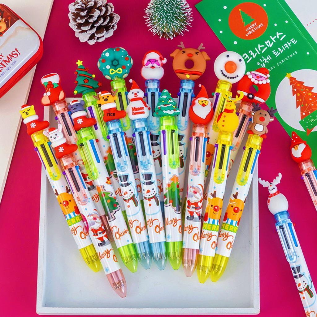Festive Six-Color Christmas Tree & Reindeer Ballpoint Pen