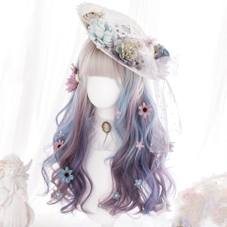 Halloween Long Curly Hair Lolita Wig Women's Synthetic Hair Heat-Resistant Fiber Red Blond Black Blue Pink Wig Cosplay LUPU