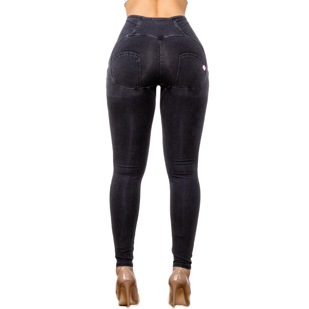 Shascullfites Blugi cu talie super înaltă pentru femei Melody Wear Slim Fit Blugi negri High Street Push Up Jeggings