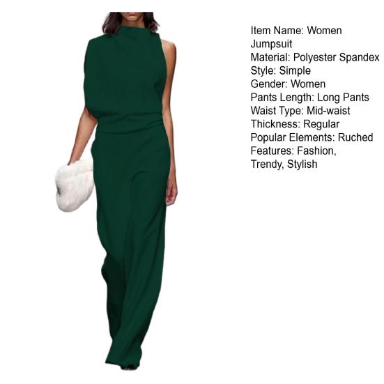 One Piece Jumpsuits for Women Casual Sleeveless Mock Neck Wide Leg Rompers Summer Ruched Vacation Outfits with Pockets