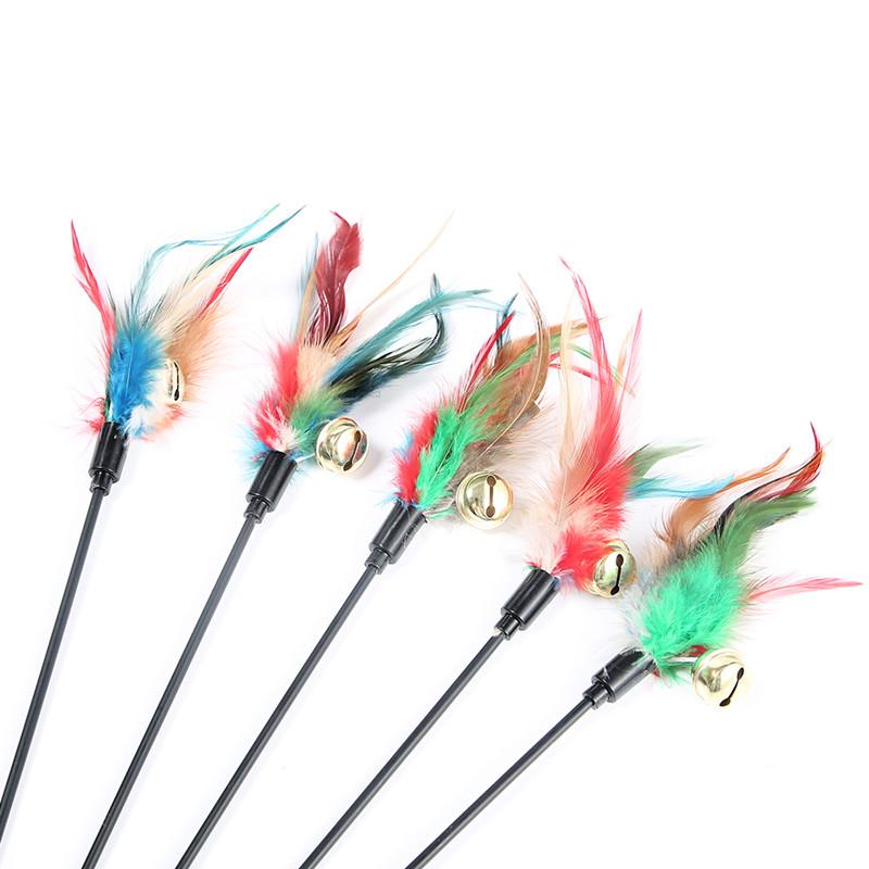 Colorful Feather Bell Cat Teaser Stick - Elastic, Thickened Rod with Shaking Sound