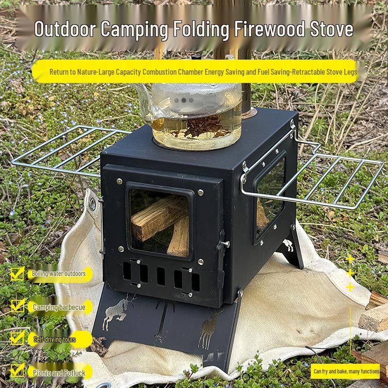 Outdoor Camping Wood-Burning Stove & Stainless Steel Tabletop Heater