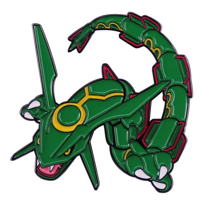 Rayquaza Hard Enamel Pins Collect Kawaii Green Dinosaur Metal Cartoon Brooch Backpack Hat Bag Collar Lapel Badge