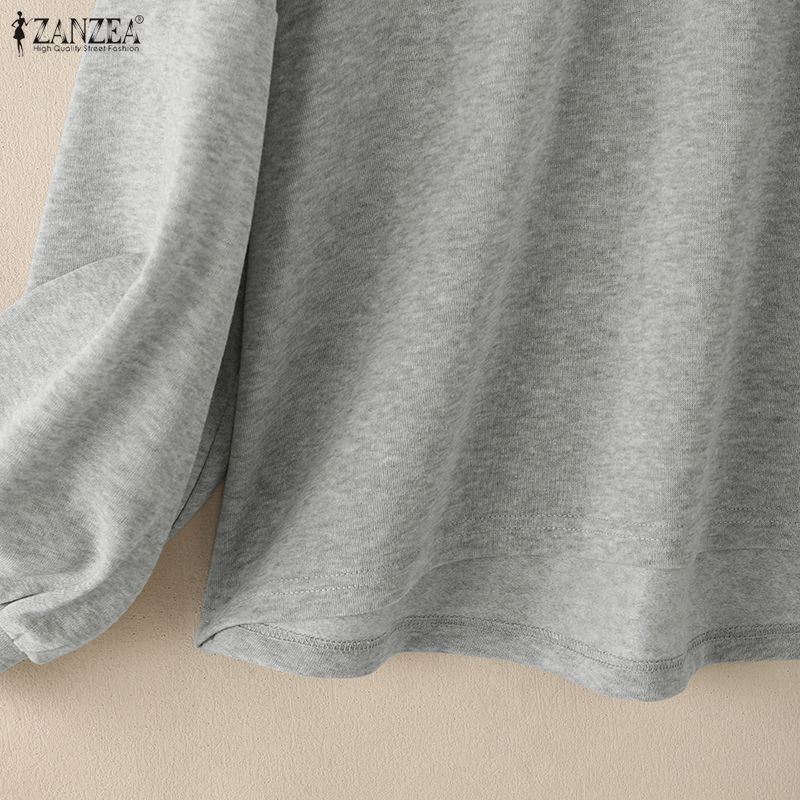ZANZEA Women Casual Stand Collar Splice Long Sleeve Blouse Tops