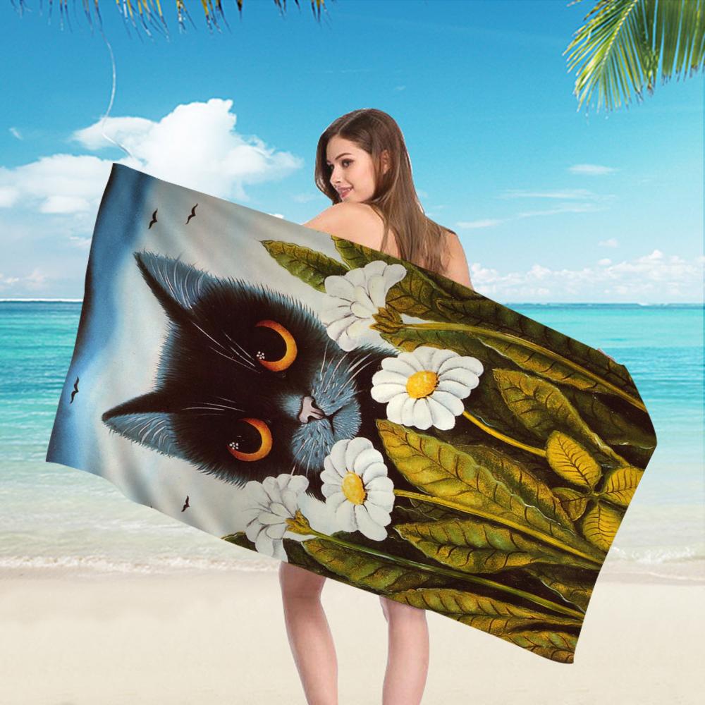 Schwarze Katze Kunst Ölgemälde Handtuch Mikrofaser Strandhandtuch Saugfähig Schnell trocknend Weich Yoga Schwimmen Resort Bergsteigen Handtuch