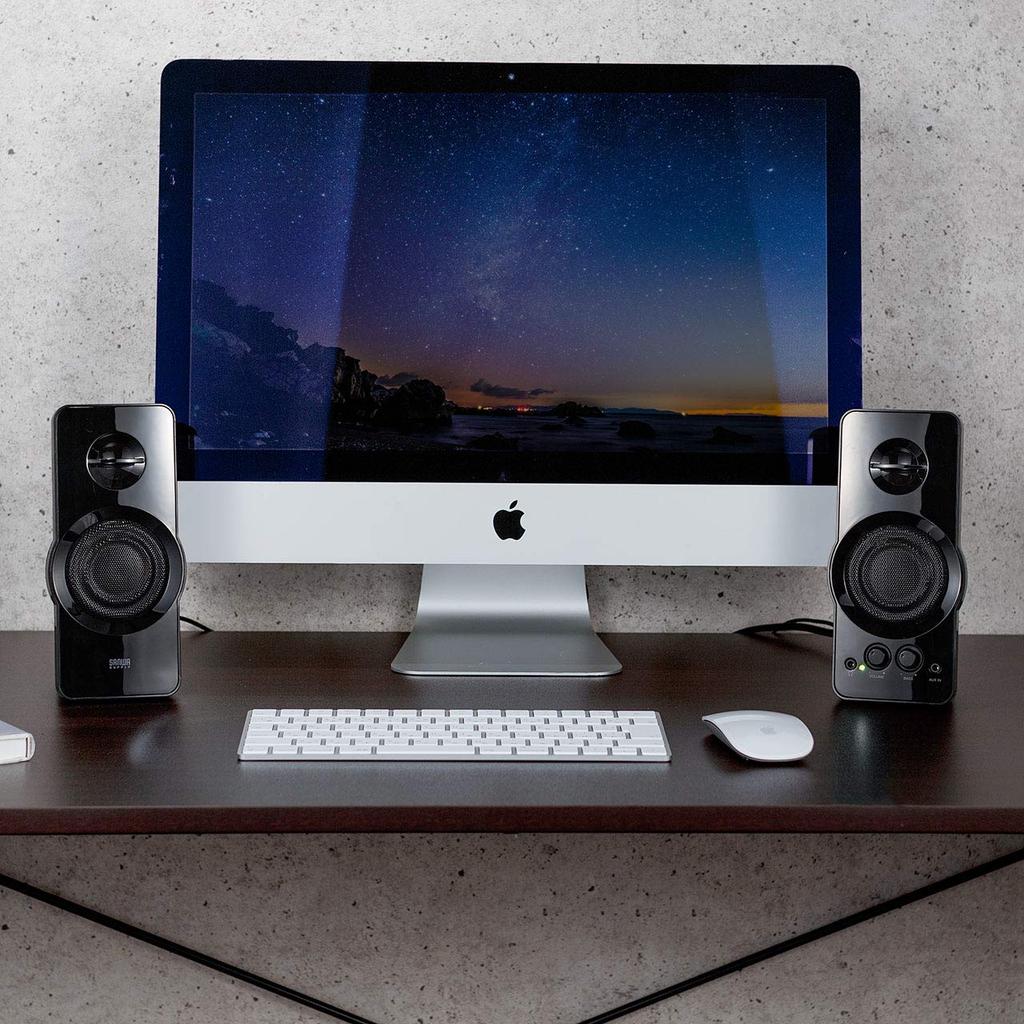 Sanwa Direct PC Speakers, High Output 36W, USB Powered, 3.5mm Stereo Mini Jack Connection, Headphone Compatible, Bass Adjustment, 400-SP082