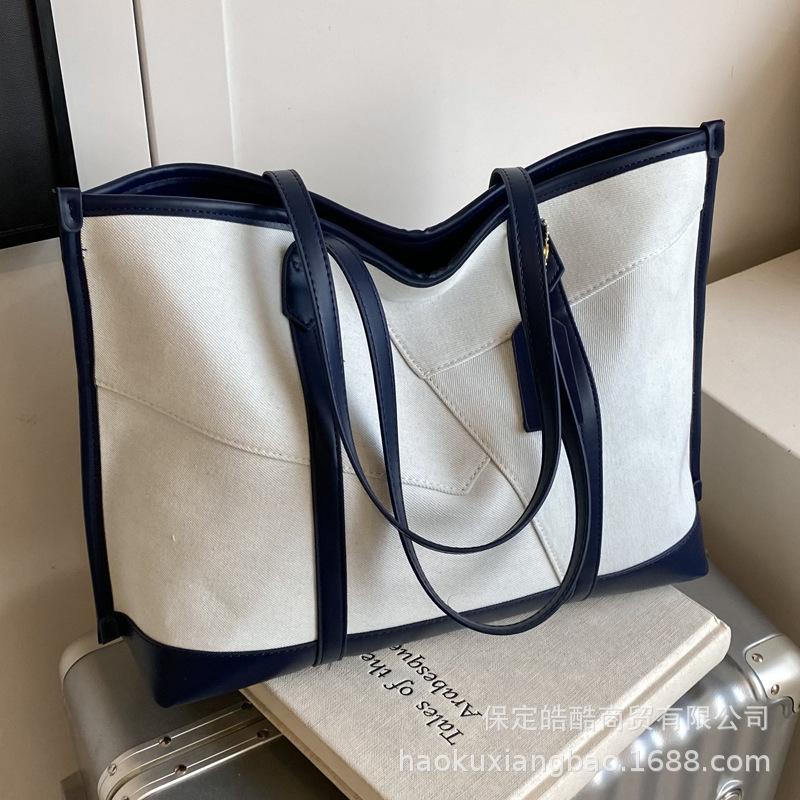 Large Capacity Denim Bag Women's Summer Versatile 2025 New Messenger Bag Splicing College Student Class Tote Bag