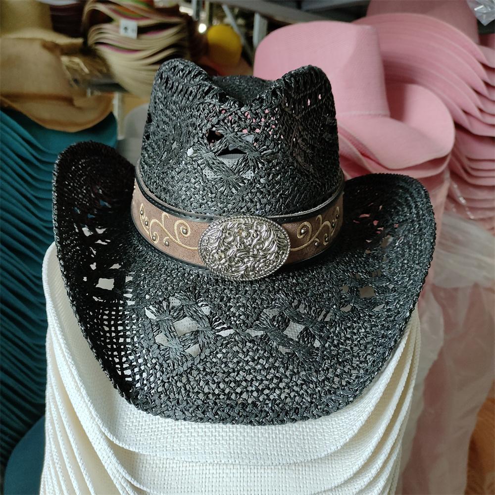 Men'S Cardboard Straw Hat Large Brim Western Cowboy Straw Hat For Men And Women Outdoor Summer Sun Hat Double Concave Cowboy Hat