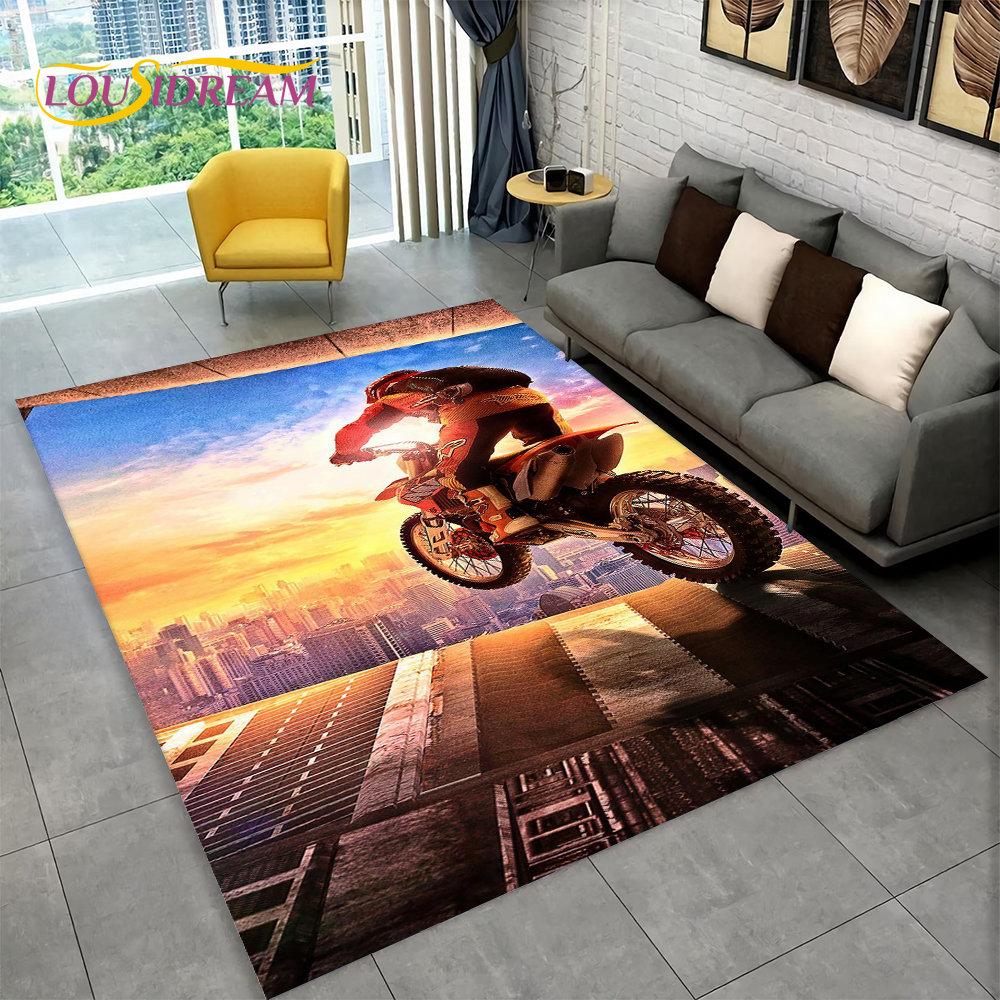 3D-Teppich für Motorradrennen, groß, Teppich für Zuhause, Wohnzimmer, Schlafzimmer, Sofa, Fußmatte, Dekoration, rutschfeste Bodenmatte für Kinderspiele