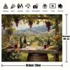 2D Tuscan Winery Backdrop Rustic Wine Table with Grapes and Mountain View for Party Decoration