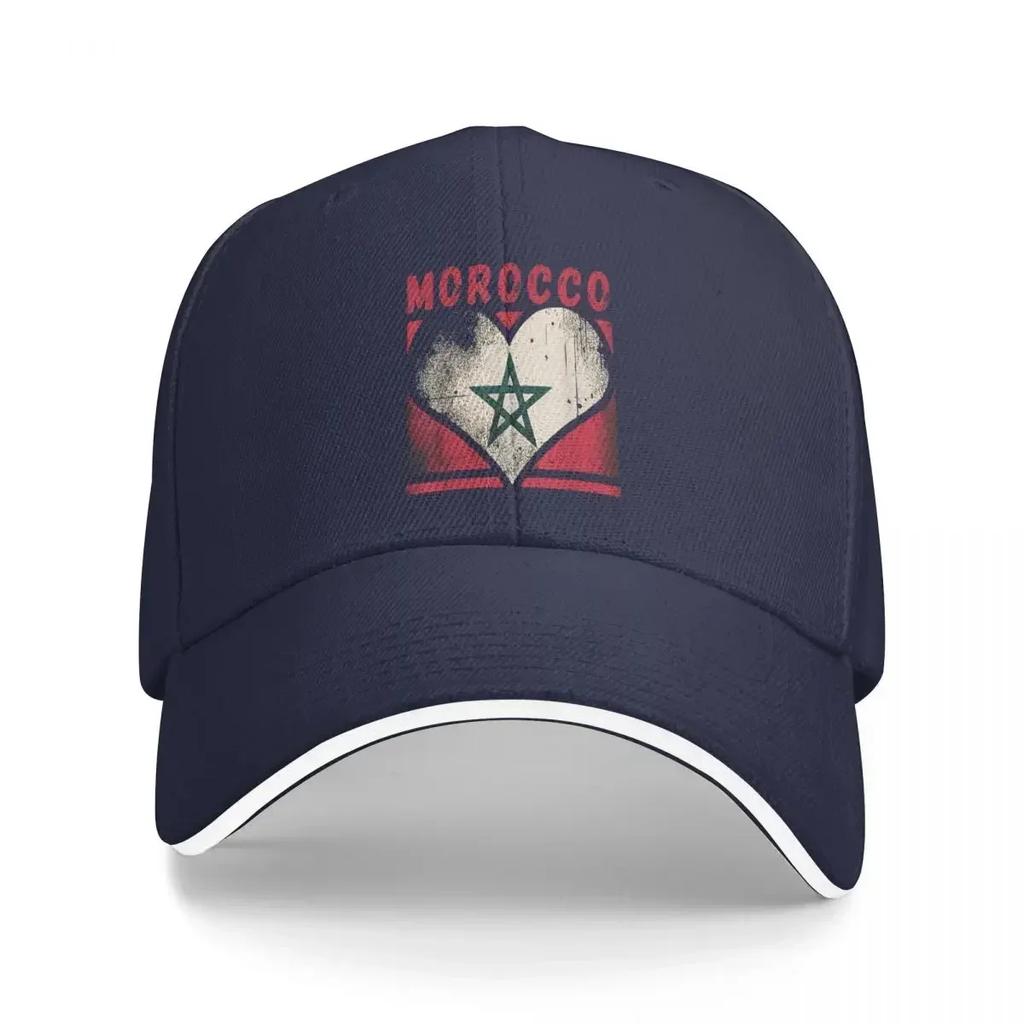 Vintage Moroccan Flag Heart Casual Baseball Cap I Love Morocco Gym Trucker Hat Spring Sun Visor Women Men y2k Cool Baseball Caps