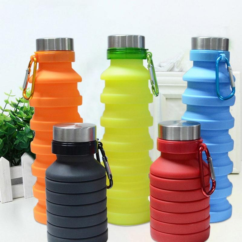 Kreativer Sport-Silikon-Wasserbecher mit Tragegriff, einziehbar, faltbar, tragbar, Silikonbecher für den Außenbereich, praktischer Wasserbecher