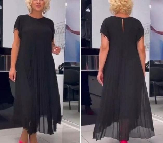 Elegant 2024 Fashion Pleated Mesh Dress - Casual, Slimming, and Trendy