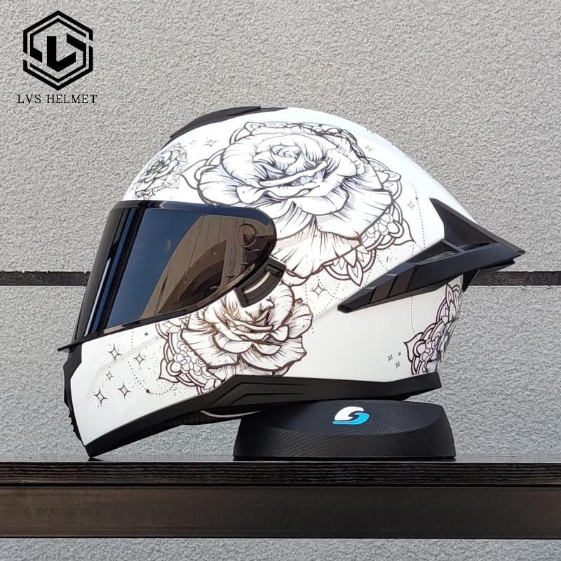 LVS adult full face motorcycle helmet, unisex dual lens full face helmet, personalized large tail, DOT approved 703 S