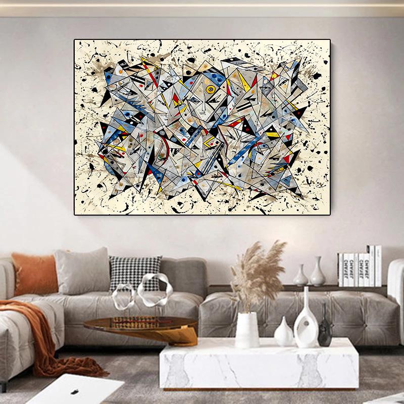 Modern Geometric Graffiti Canvas Art for Bedroom & Living Room