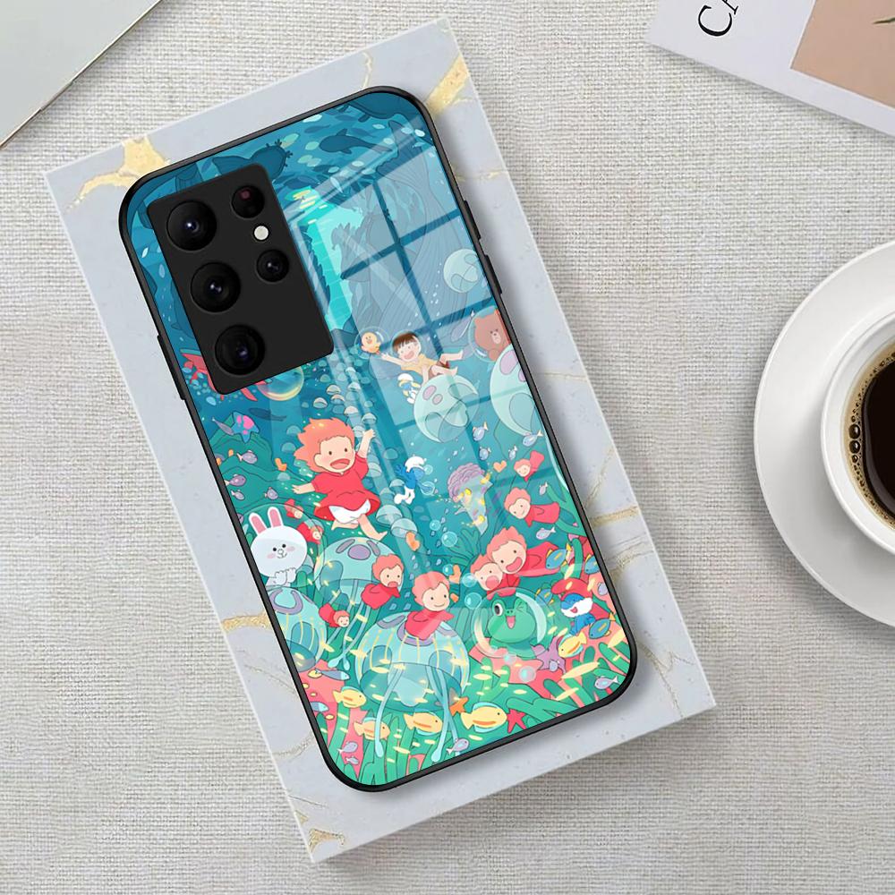 Movie Cute-PonyoES Phone Case For Samsung S26 S25 Edge Ultra 23 22 21 20 Ultra Plus S24 Fe Glass Cover