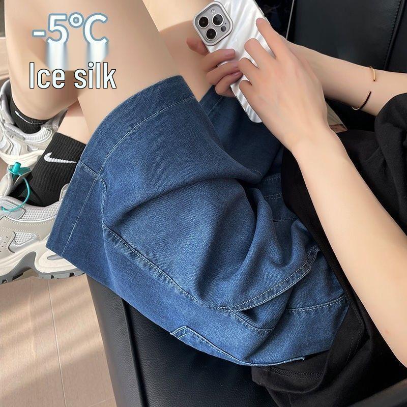 

Women s Tencel Denim High-Waist A-Line Summer Shorts - 2026 Ice Silk Casual Wide-Leg Capris. One Size [80-110 lbs]