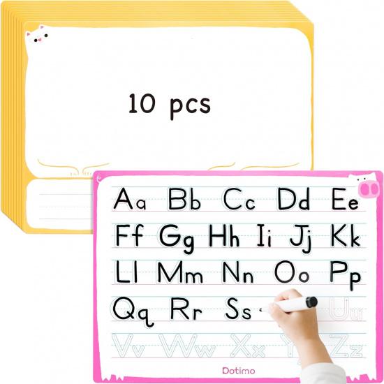 Dotimo 10 PCS Small Dry Erase Board and Letter Board - Mini Whiteboard Double-Sided for Classroom Learning Activities, Alphabet and Drawing Boards 10 Pack Handwriting Pract