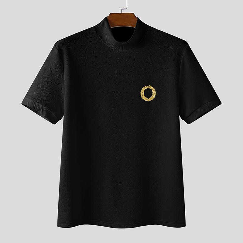 

INCERUN Summer Men Mockneck Short Sleeves Embroidery Casual Basic T-shirts