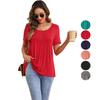 Women’s Shirts Round-neck Short Sleeves Loose Tops Pullover Pleated Stripes T-shirts Solid Color Summer Spring Casual Wear