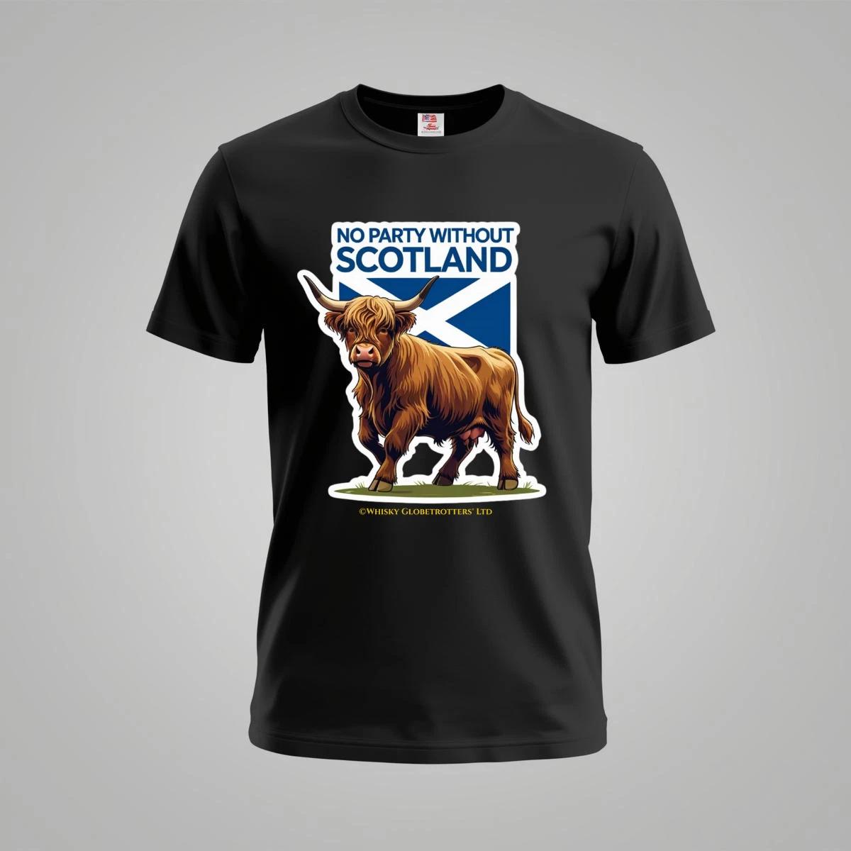 Highland Cow T-Shirt – No Party Without Scotland S