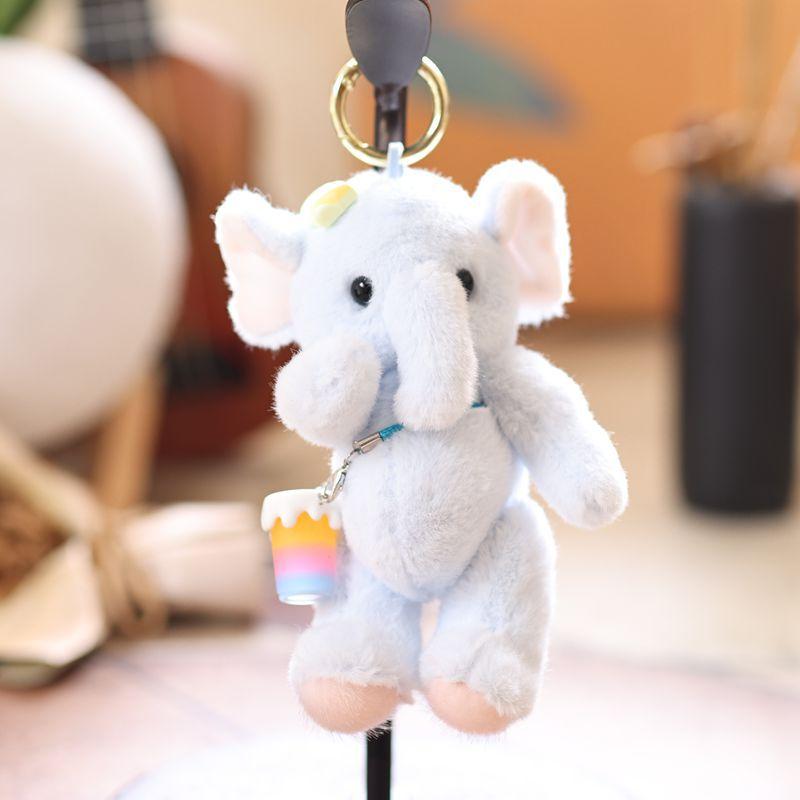 1Pcs Cute Soft Plush Elephant Doll With Joint And Hand And Foot Movement Charm Keychain Toy Bag Pendant Home Decor Gift