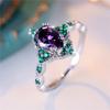 Cute Female Purple Zircon Stone Water Drop Ring Charm Silver Color Wedding For Women
