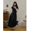 French Hepburn Style Bubble Sleeves V-neck Summer Dress High-end Temperament Women's Waist A-word Long Dress Wholesale