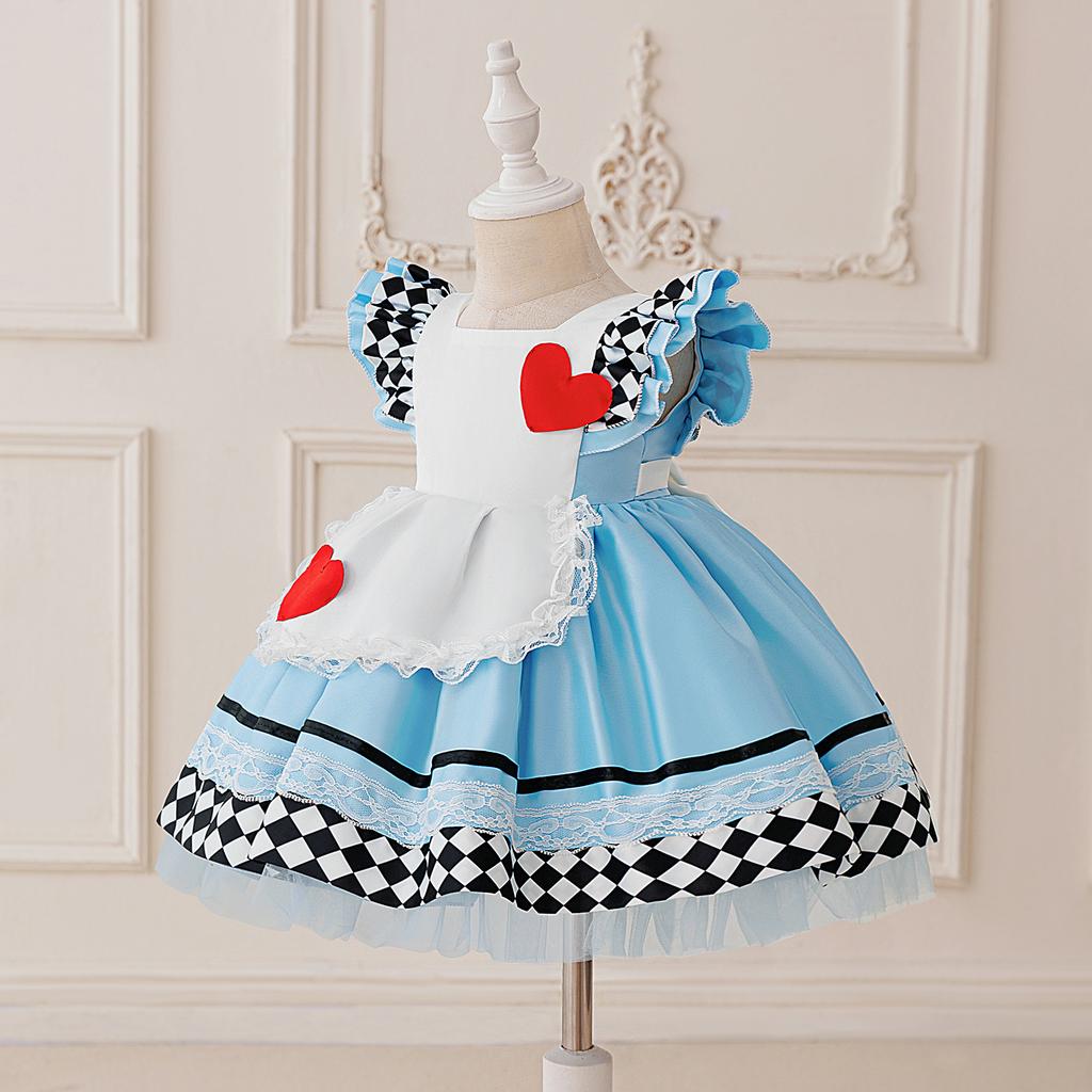 Baby Girl Dress Alice in Wonderland Girl Performance Costume Pleated Skirt Printed Lace Princess Dress