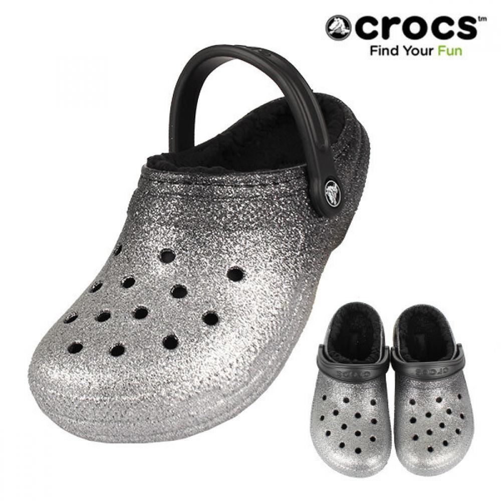 

Crocs Classic Glitter Lined Clogs Wool 205842 067 Black Silver 205842067230