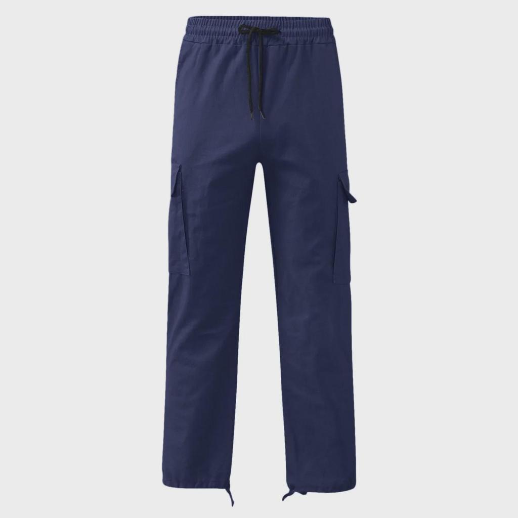 Men's Straight Casual Multi-Pocket Overalls for Spring and Autumn with Drawstring.
