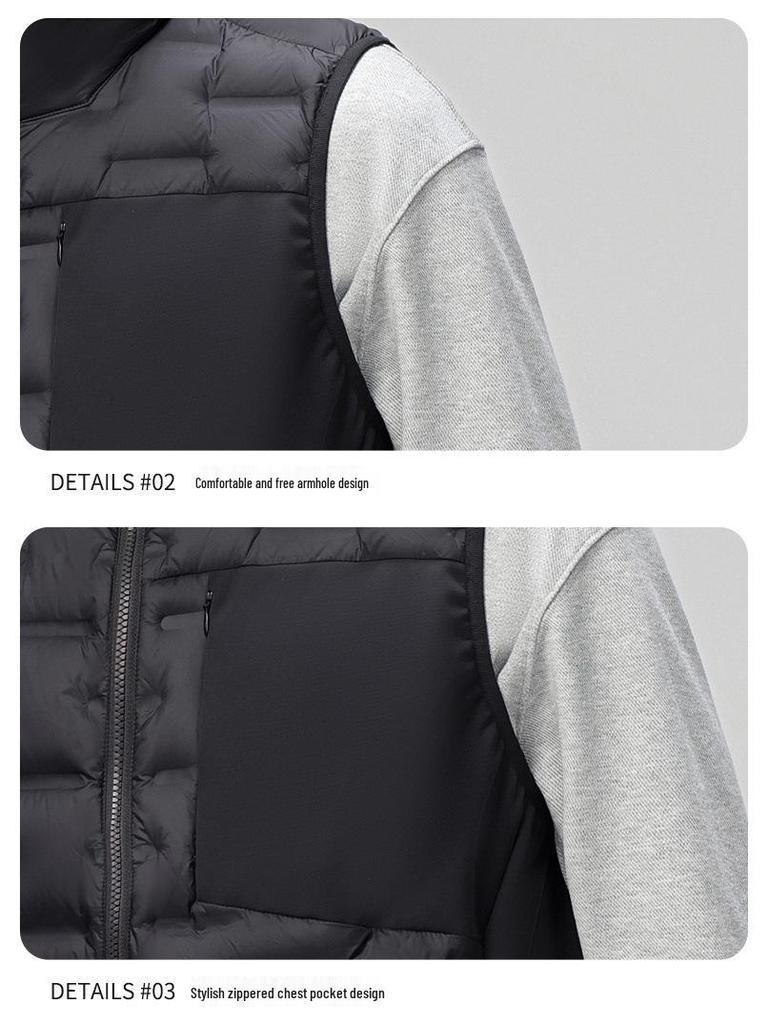 Men's Lightweight Stand-Up Collar Down Vest - Winter Warm Sleeveless Gilet with 90% White Duck Down