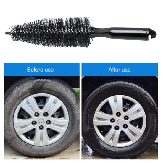 Car Tire Cleaning Brush Angled Spoke Brush Round Wheel Brush for Rim Wheel Cleaning Soft Bristles Non-Scratch Ergonomic Handle Automotive Cleaning