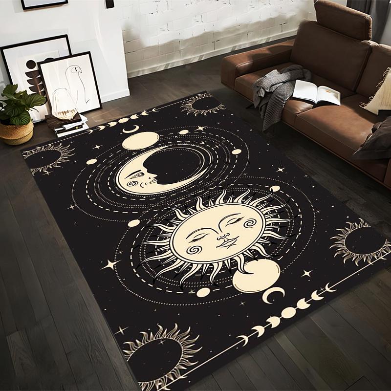 

Sun and Moon Boho Style Black Carpet with Cosmic Patterns Suitable for use as an anti-slip for living room bedroom sofas 40x60cm( 15x23in )