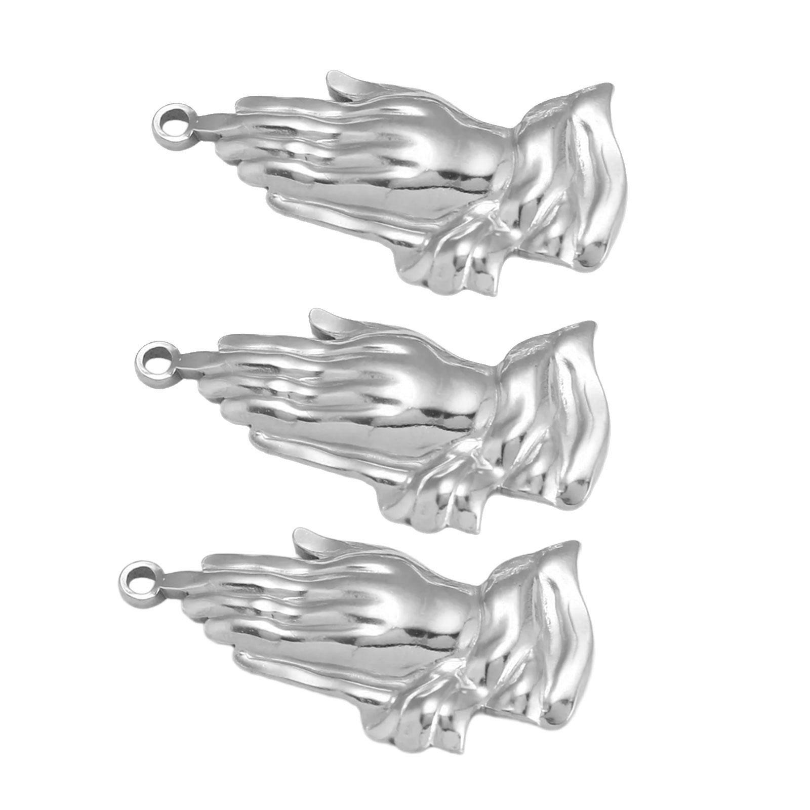 

3Pcs Stainless Steel Faith Charm Praying Hand Pendants for Necklaces Bracelets Earrings Jewelry Making Accessories серебряный