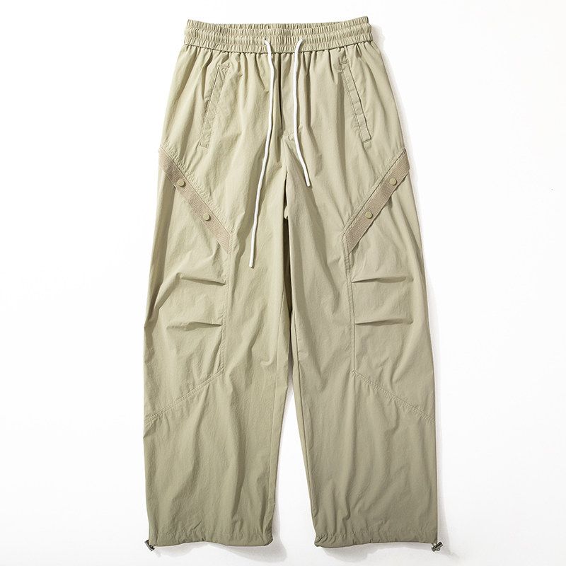 Summer Thin Men s Casual Pants 2025 New Patchwork Pleat Trousers Personality Trendy Loose Straight Wide-Leg Pants Beige S