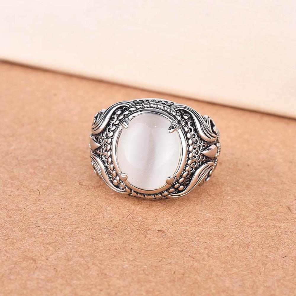 

Vintage Moonstone Rings for Women with Cat Eye Gemstone Elegant European Style Jewelry no. 6 белый
